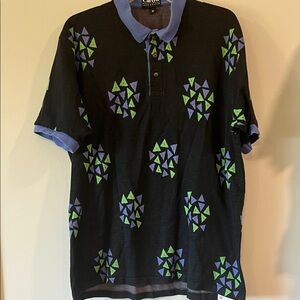 Carlyle - 100% cotton, black triangle print polo shirt
